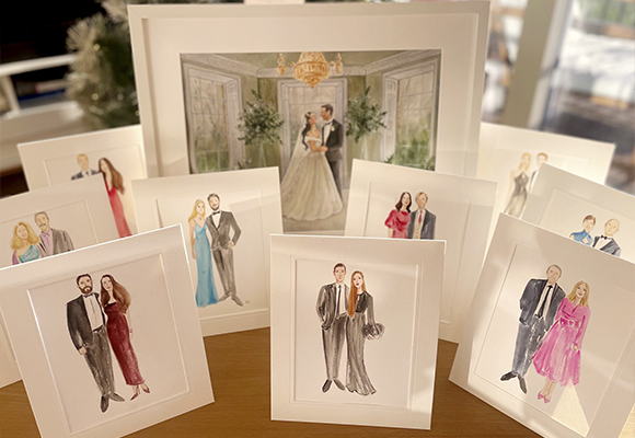 detailed couple/ceremony painting, completed in the studio after the wedding